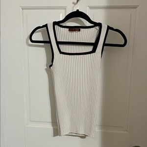 Belldini White Ribbed Tank Top with Black Trim